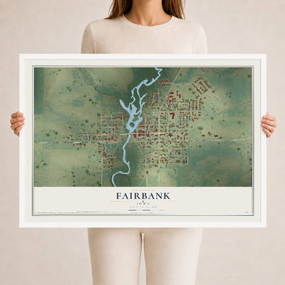 Map of Fairbank, Iowa, 24 x 36 inch print in a white wood frame