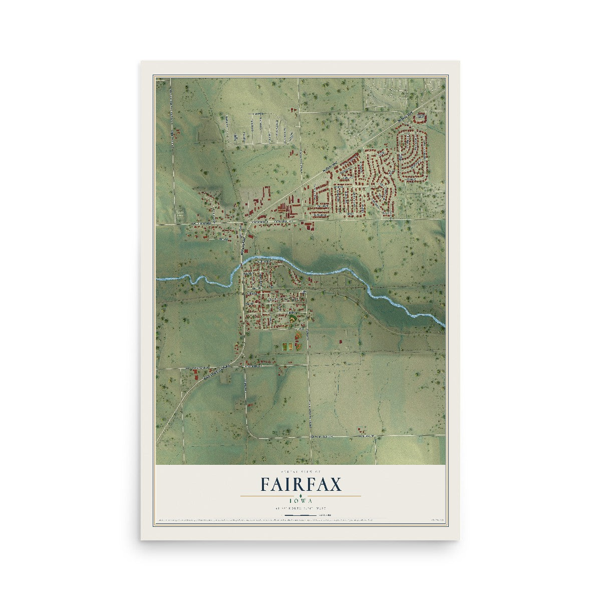 Map of Fairfax, Iowa, 12 x 18 inch unframed archival matte print