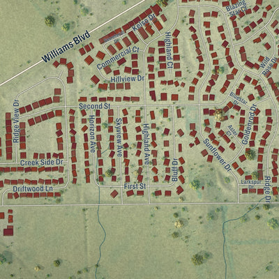 Close-up of the map of Fairfax, Iowa print showing street and building detail