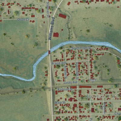 Second close-up of the map of Fairfax, Iowa print showing more streets and buildings