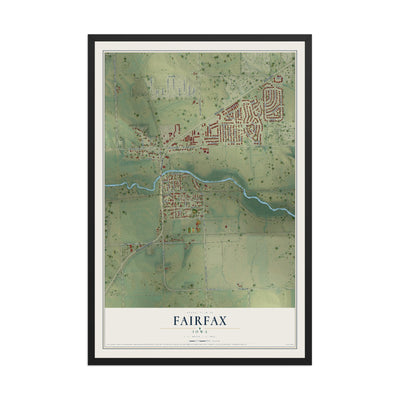 Map of Fairfax, Iowa, 12 x 18 inch print in a black wood frame