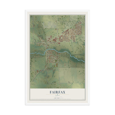 Map of Fairfax, Iowa, 12 x 18 inch print in a white wood frame