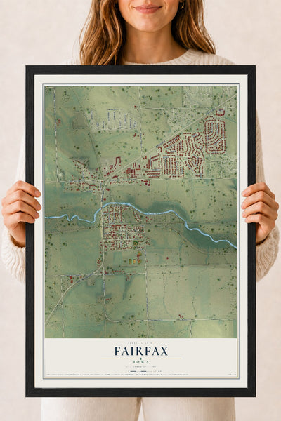 Map of Fairfax, Iowa, 18 x 24 inch print in a black wood frame