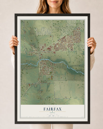 Map of Fairfax, Iowa, 24 x 36 inch print in a black wood frame