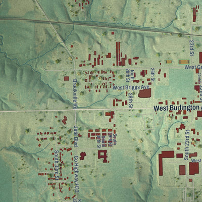 Second close-up of the map of Fairfield, Iowa print showing more streets and buildings