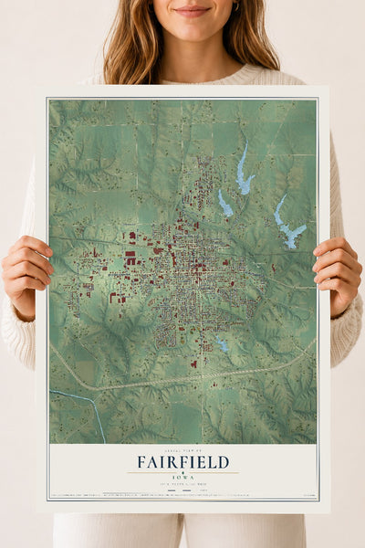 Map of Fairfield, Iowa, 18 x 24 inch unframed archival matte print