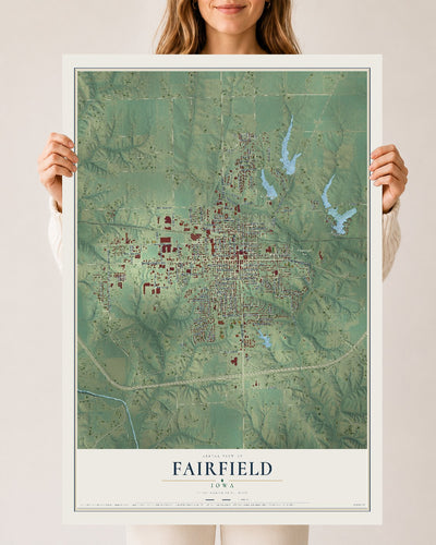 Map of Fairfield, Iowa, 24 x 36 inch unframed archival matte print