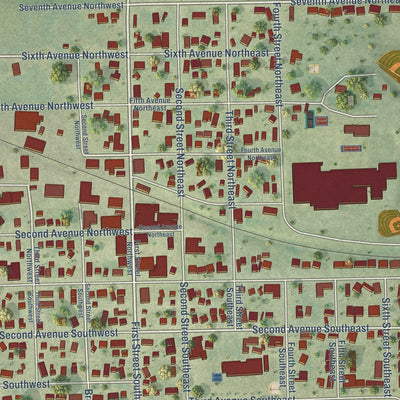 Close-up of the map of Farley, Iowa print showing street and building detail