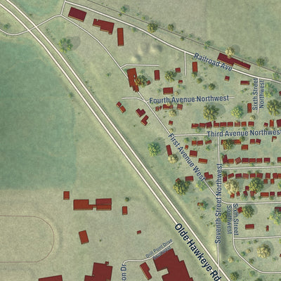 Second close-up of the map of Farley, Iowa print showing more streets and buildings