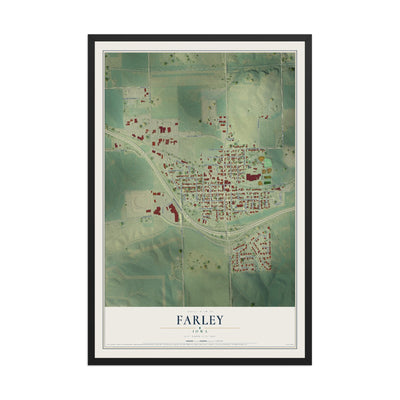 Map of Farley, Iowa, 12 x 18 inch print in a black wood frame