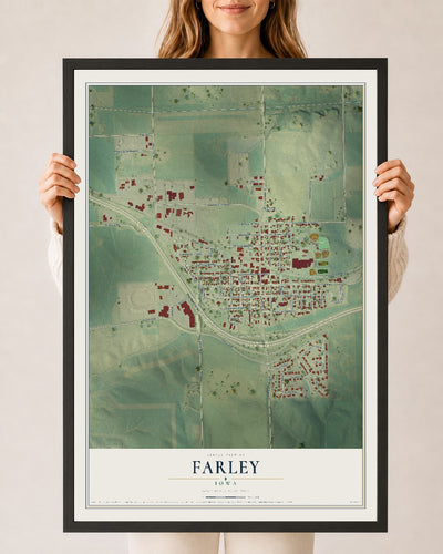 Map of Farley, Iowa, 24 x 36 inch print in a black wood frame