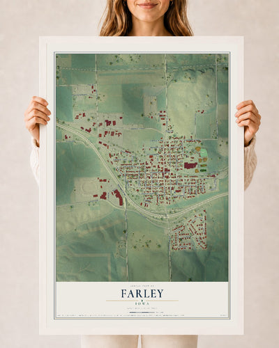 Map of Farley, Iowa, 24 x 36 inch print in a white wood frame