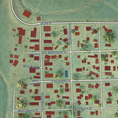 Close-up of the map of Farmersburg, Iowa print showing street and building detail