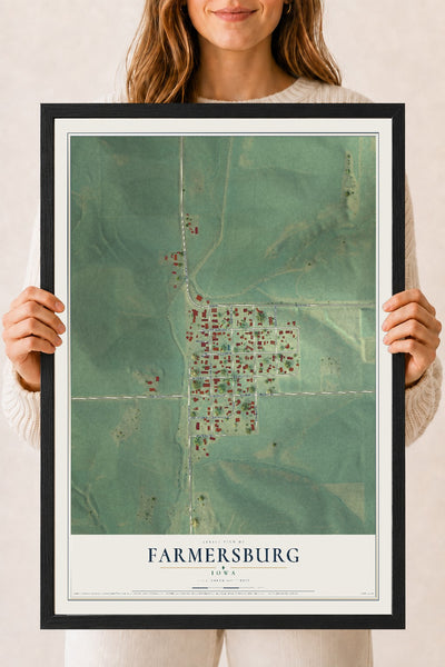 Map of Farmersburg, Iowa, 18 x 24 inch print in a black wood frame
