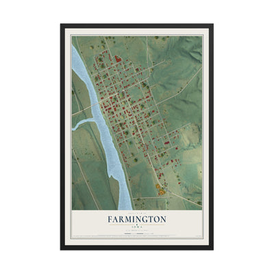 Map of Farmington, Iowa, 12 x 18 inch print in a black wood frame