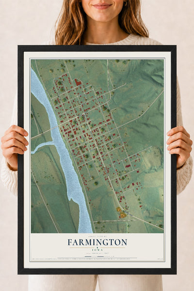 Map of Farmington, Iowa, 18 x 24 inch print in a black wood frame