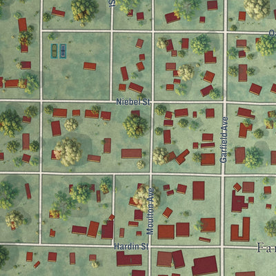 Close-up of the map of Farnhamville, Iowa print showing street and building detail