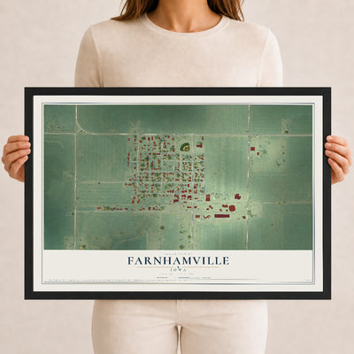 Map of Farnhamville, Iowa, 12 x 18 inch print in a black wood frame