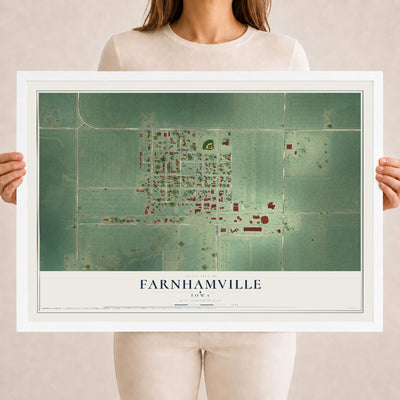 Map of Farnhamville, Iowa, 18 x 24 inch print in a white wood frame