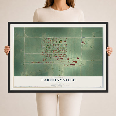 Map of Farnhamville, Iowa, 24 x 36 inch print in a black wood frame