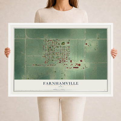 Map of Farnhamville, Iowa, 24 x 36 inch print in a white wood frame