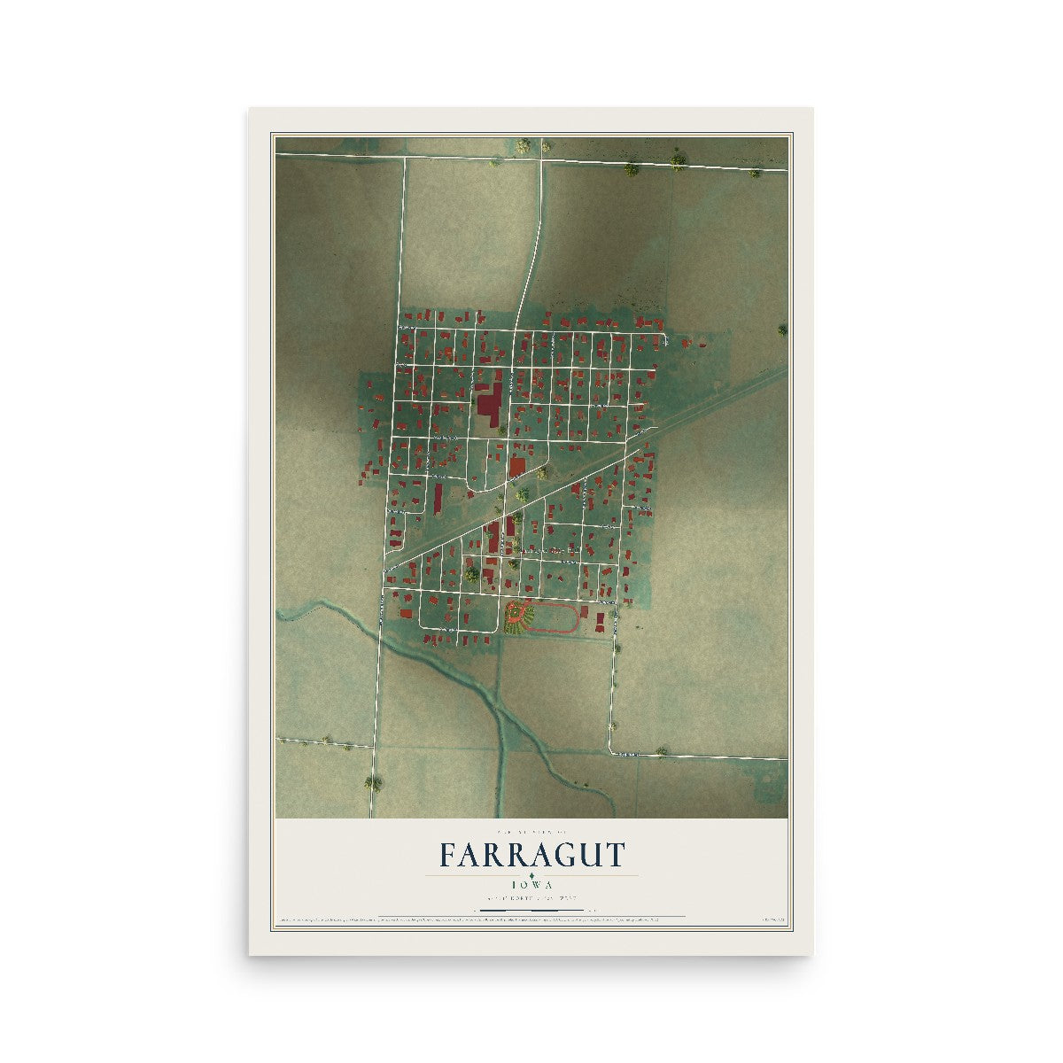 Map of Farragut, Iowa, 12 x 18 inch unframed archival matte print
