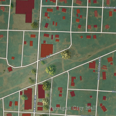 Close-up of the map of Farragut, Iowa print showing street and building detail