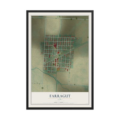 Map of Farragut, Iowa, 12 x 18 inch print in a black wood frame