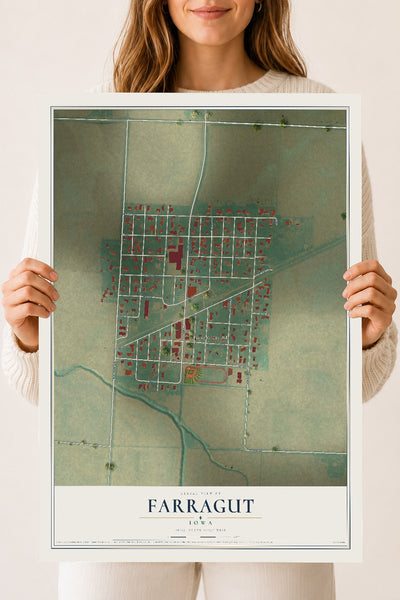 Map of Farragut, Iowa, 18 x 24 inch unframed archival matte print