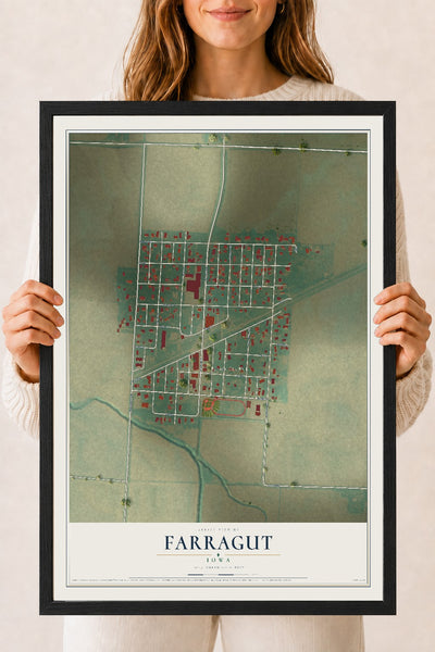 Map of Farragut, Iowa, 18 x 24 inch print in a black wood frame