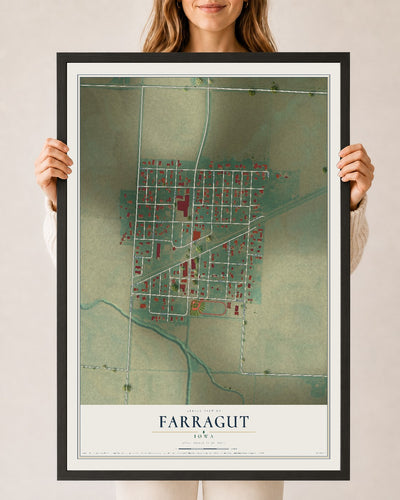 Map of Farragut, Iowa, 24 x 36 inch print in a black wood frame