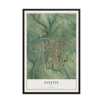 Map of Fayette, Iowa, 12 x 18 inch print in a black wood frame