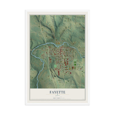 Map of Fayette, Iowa, 12 x 18 inch print in a white wood frame