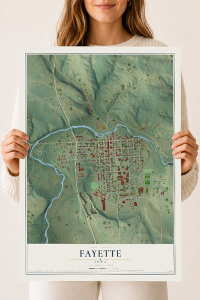 Map of Fayette, Iowa, 18 x 24 inch unframed archival matte print