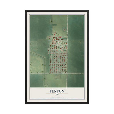 Map of Fenton, Iowa, 12 x 18 inch print in a black wood frame