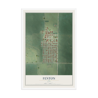 Map of Fenton, Iowa, 12 x 18 inch print in a white wood frame