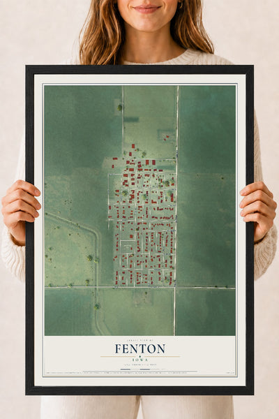 Map of Fenton, Iowa, 18 x 24 inch print in a black wood frame