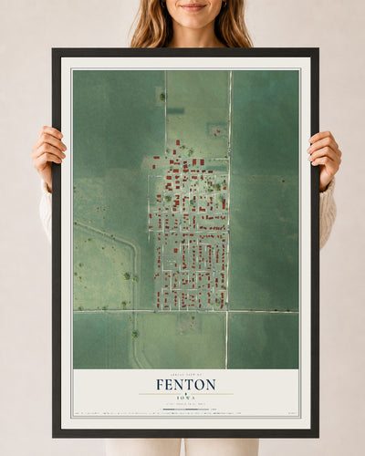 Map of Fenton, Iowa, 24 x 36 inch print in a black wood frame
