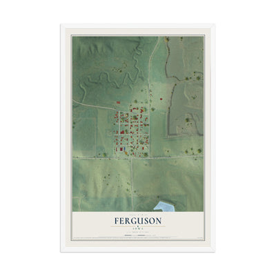 Map of Ferguson, Iowa, 12 x 18 inch print in a white wood frame