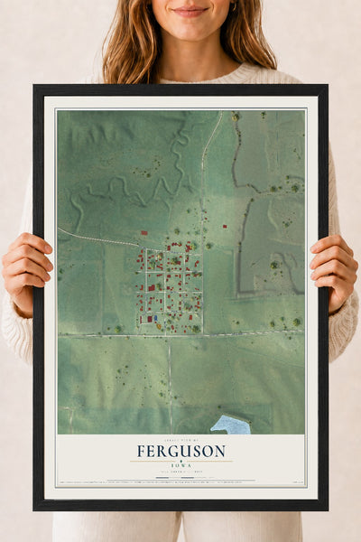 Map of Ferguson, Iowa, 18 x 24 inch print in a black wood frame