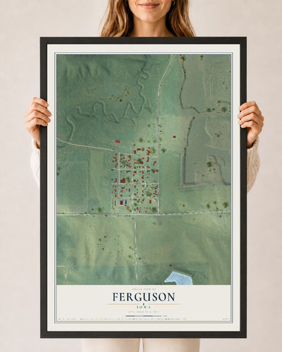 Map of Ferguson, Iowa, 24 x 36 inch print in a black wood frame
