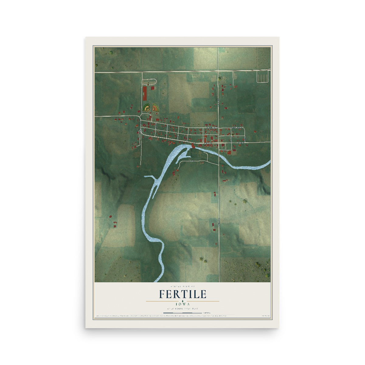 Map of Fertile, Iowa, 12 x 18 inch unframed archival matte print