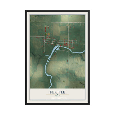 Map of Fertile, Iowa, 12 x 18 inch print in a black wood frame