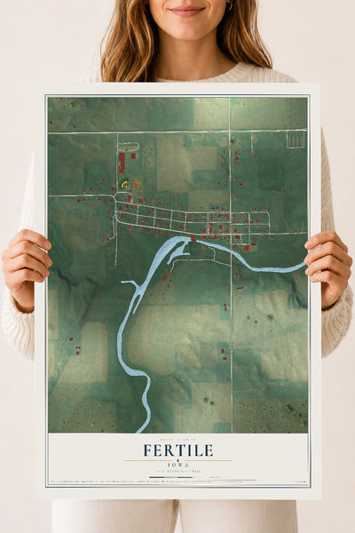 Map of Fertile, Iowa, 18 x 24 inch unframed archival matte print