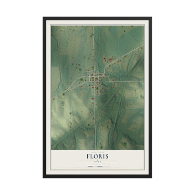 Map of Floris, Iowa, 12 x 18 inch print in a black wood frame