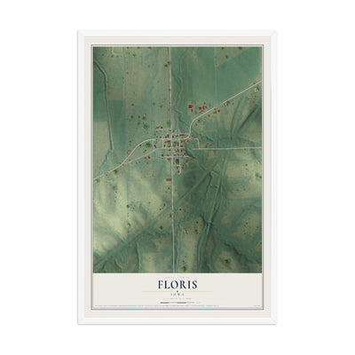 Map of Floris, Iowa, 12 x 18 inch print in a white wood frame