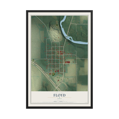Map of Floyd, Iowa, 12 x 18 inch print in a black wood frame