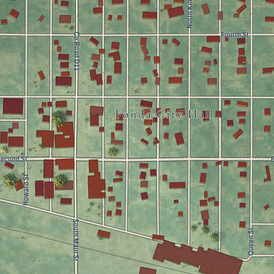 Close-up of the map of Fonda, Iowa print showing street and building detail