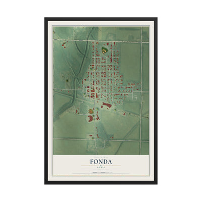 Map of Fonda, Iowa, 12 x 18 inch print in a black wood frame