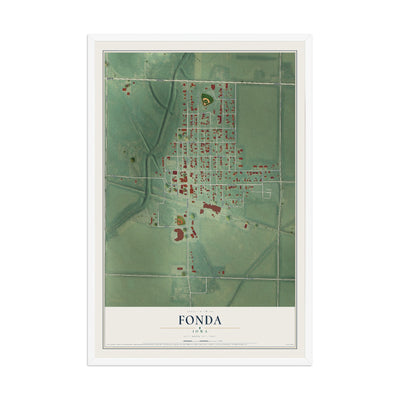 Map of Fonda, Iowa, 12 x 18 inch print in a white wood frame